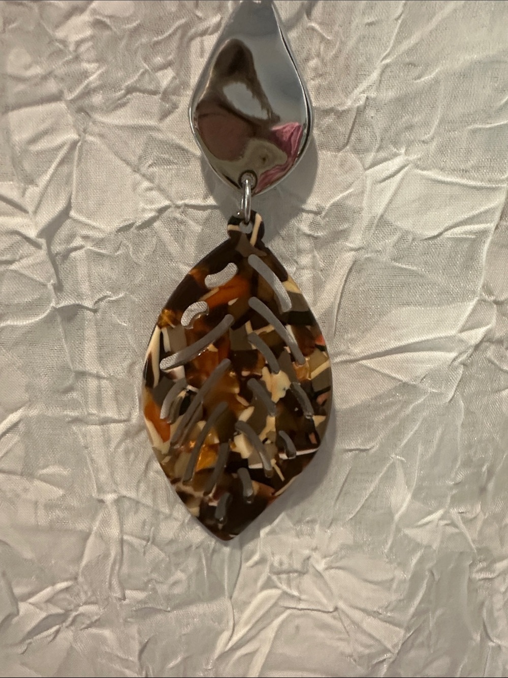 Chico's Brown Tortoiseshell Double-Drop Pendant Necklace with Matching Earrings - Picture 3 of 3